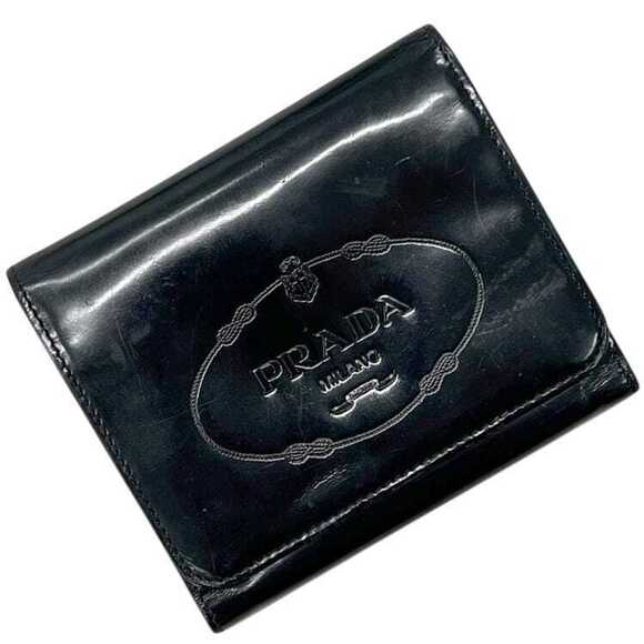 Prada Handbags - Prada Trifold Wallet Compact Leather Enamel Snap Nero Black